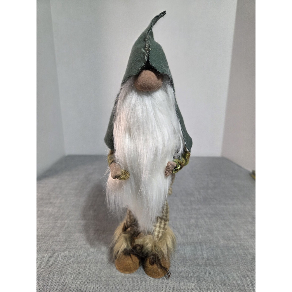 Handmade Woodland Gnome Vicking With Beard, Felt Hat, Fur Trim Boots Belt Buckel